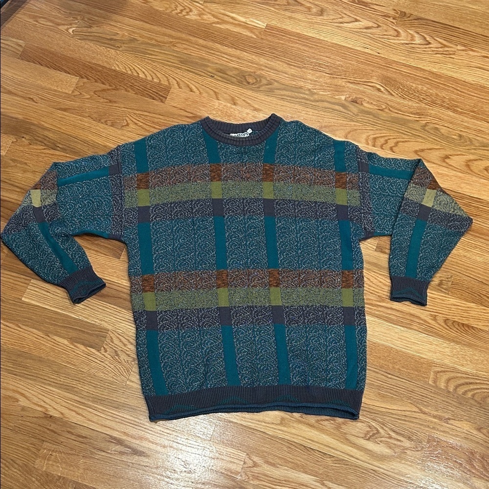 Vintage knosso’s Teal Brown Crewneck Sweater made in Italy men’s pullover